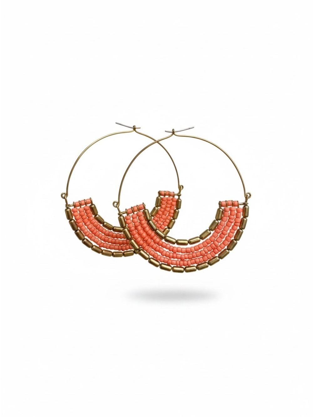 Coral Beaded Hoop Earrings - Women Jewelry